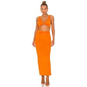 Superdown Joana Maxi Skirt Set Tangerine Orange Twist Front Jersey Sz M